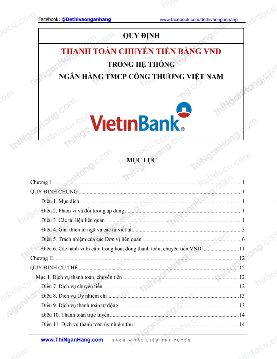 Quy định thanh toán chuyển tiền VNĐ trong hệ thống Vietinbank