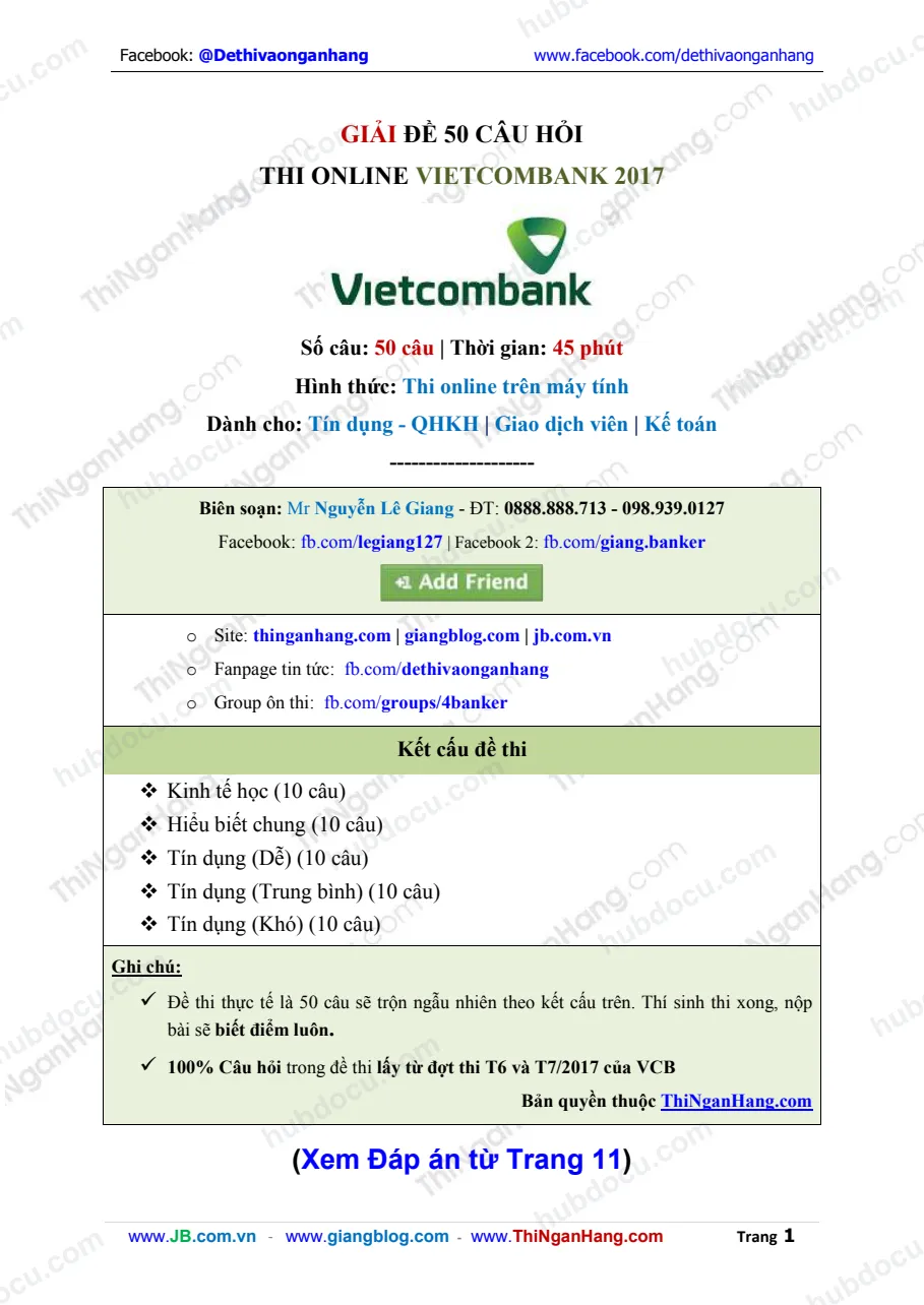 Giải đề 50 câu hỏi thi online Vietcombank (VCB) 2017