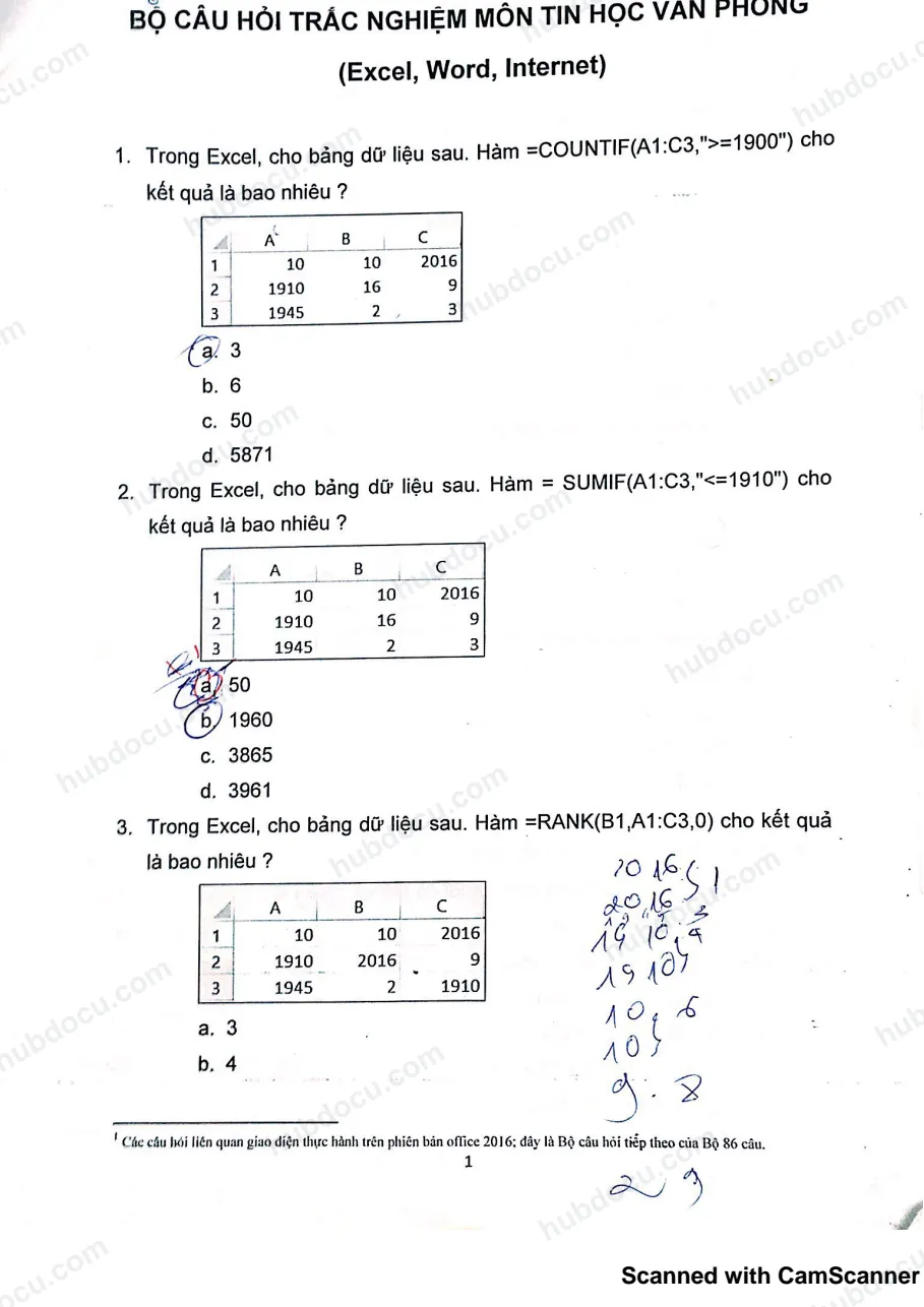 133 câu hỏi trắc nghiệm Tin học văn phòng - thi công chức, viên chức