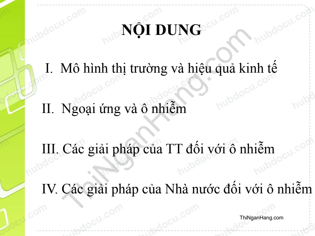 Slide chương 2 môn Kinh tế môi trường: Ô nhiễm môi trường