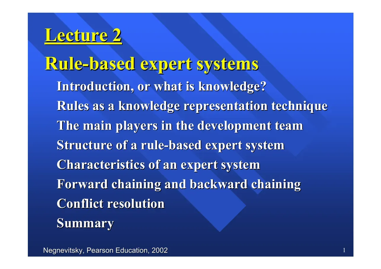 Rule-based expert systems (Lecture 2) - Negnevitsky