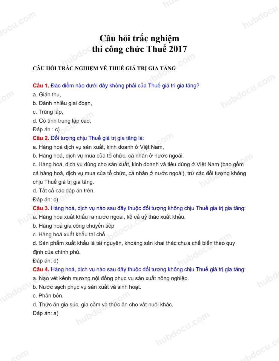 Bộ câu hỏi trắc nghiêm ôn thi công chức thuế 2017 (có đáp án)