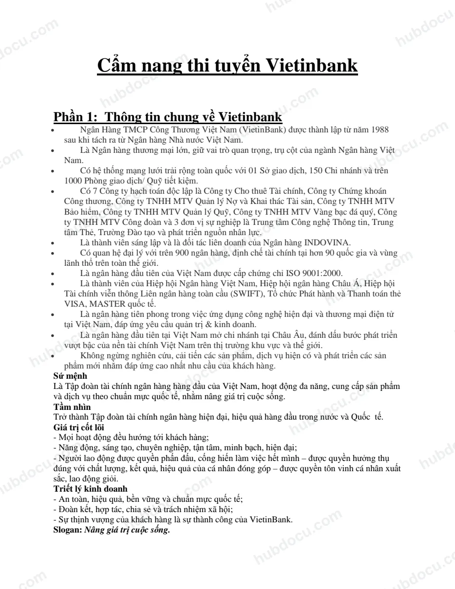 Cẩm nang thi tuyển Vietinbank