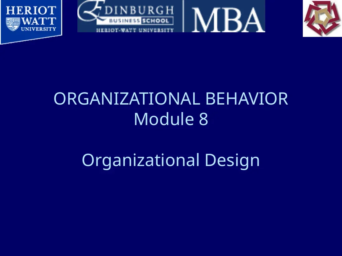 Organizational Design (Module 8) (Thiết kế tổ chức) - EBS - Dr.Ahmed Radwan