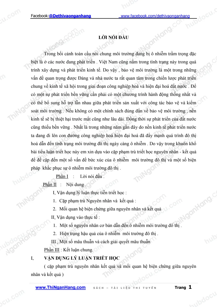 Tiểu luận - Một số vấn đề bức xúc của ô nhiễm môi trường đô thị và một số biện pháp khắc phục sự ô nhiễm môi trường đô thị .