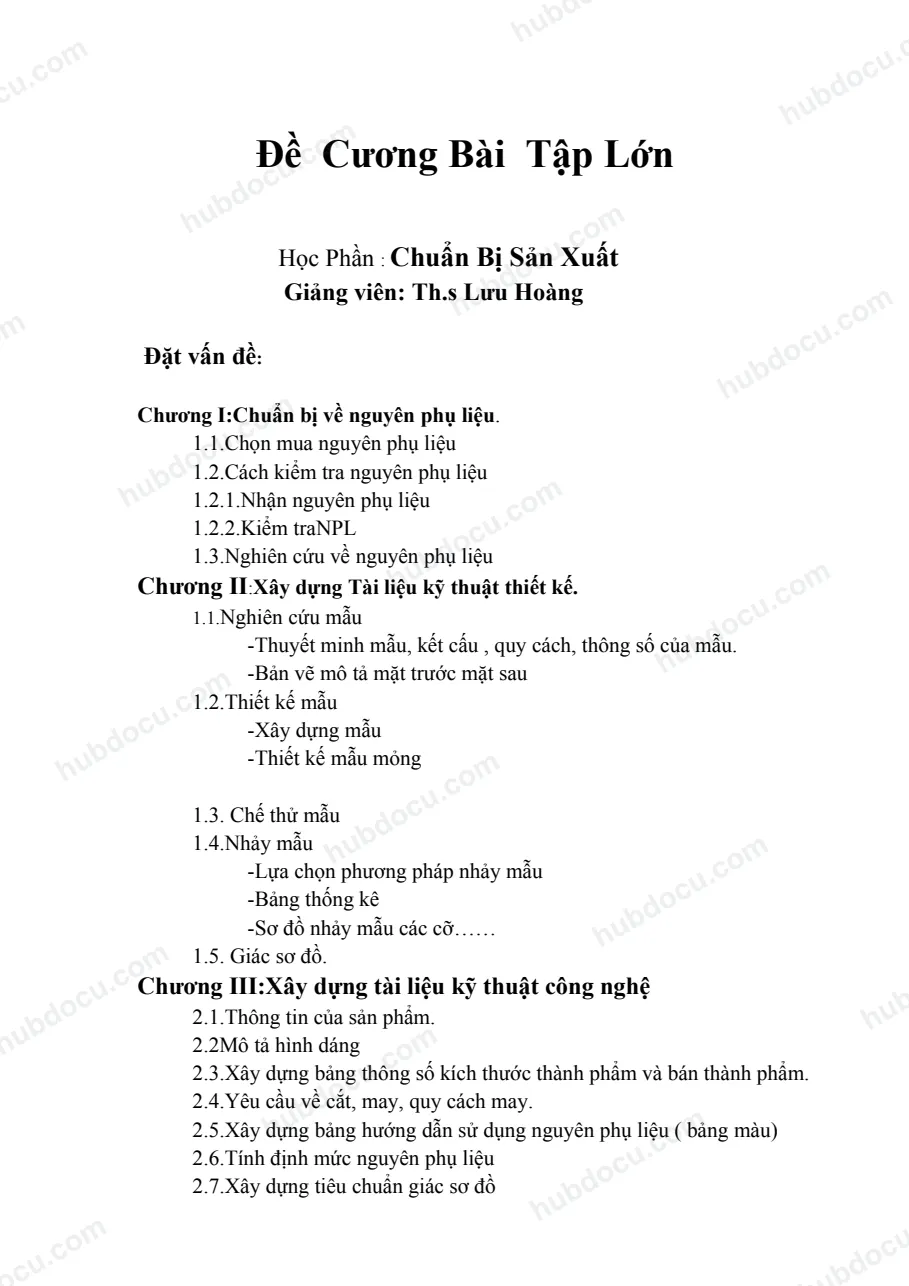Bài tập lớn - Quy trình thiết kế sản phẩm may mặc