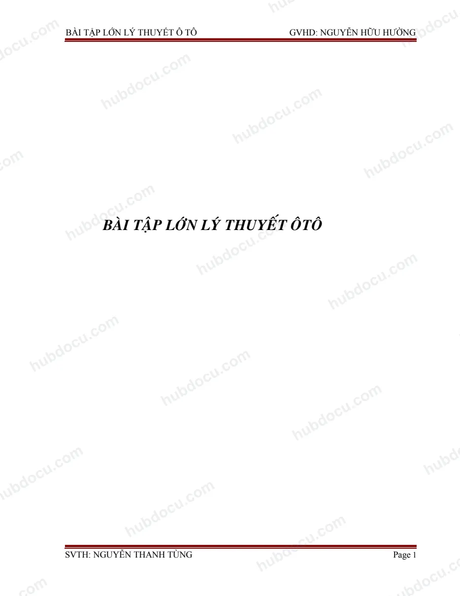 Bài tập lớn - Lý Thuyết ô tô