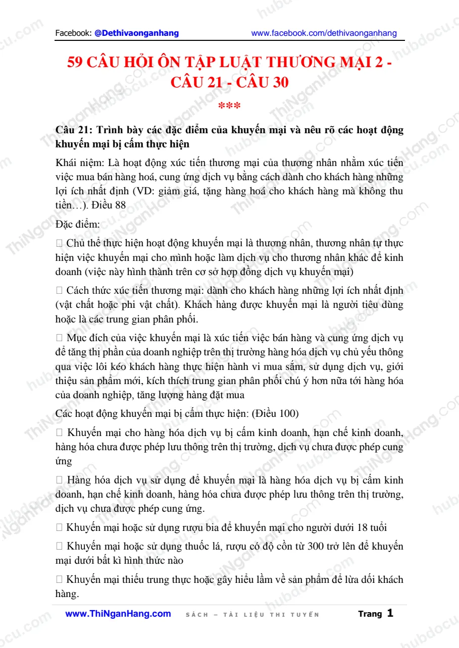 59 Câu hỏi ôn tập Luật Thương mại 2 - Câu 21-30 (có KEY)