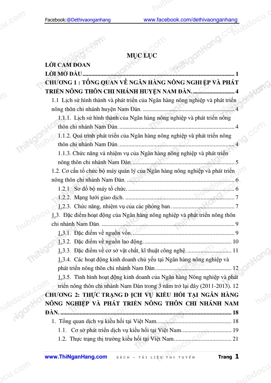 Khóa luận - Dịch vụ kiều hối tại ngân hàng nông nghiệp và phát triển nông thôn chi nhánh huyện Nam Đàn- Thực trạng và giải pháp