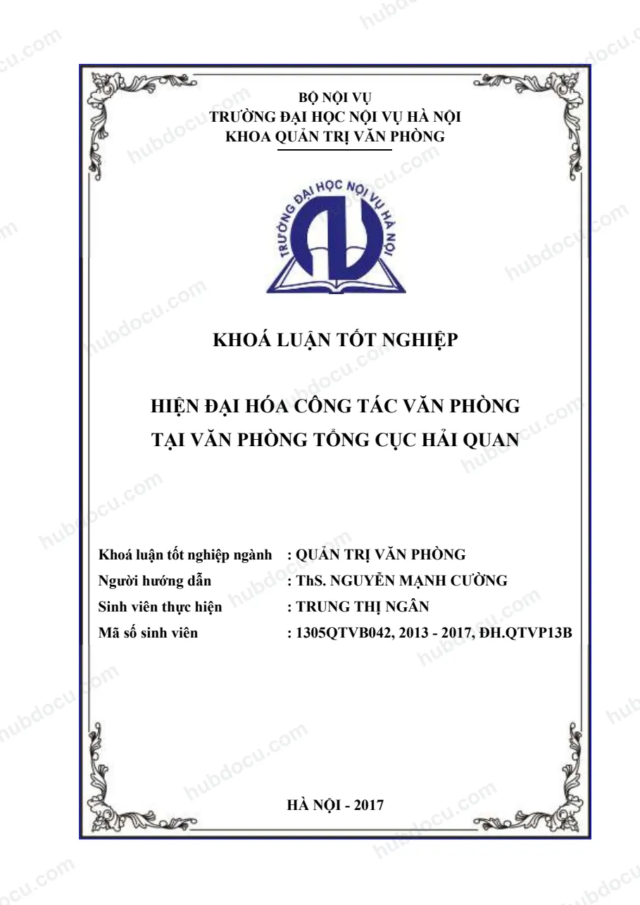 Khóa luận tốt nghiệp - Hiện đại hóa công tác văn phòng tại Văn phòng Tổng cục Hải quan