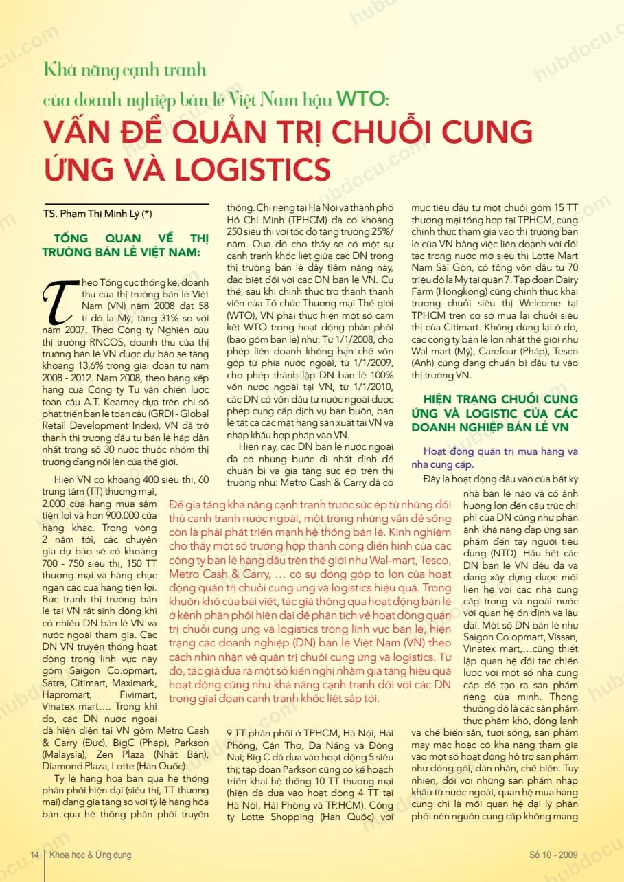 Vấn đề quản lý Chuỗi cung ứng và Logistics tại Việt Nam