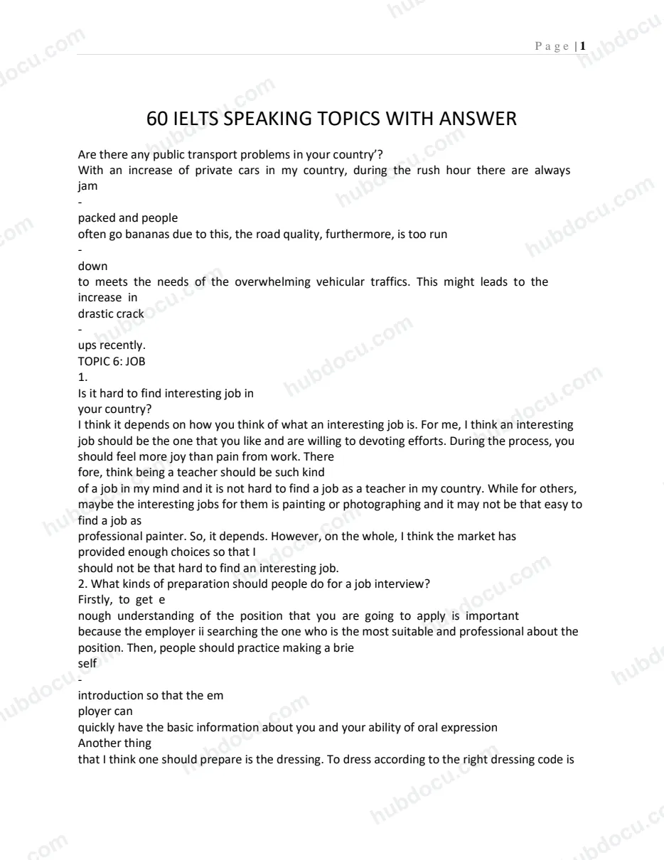 60 IELTS SPEAKING TOPICS WITH ANSWER