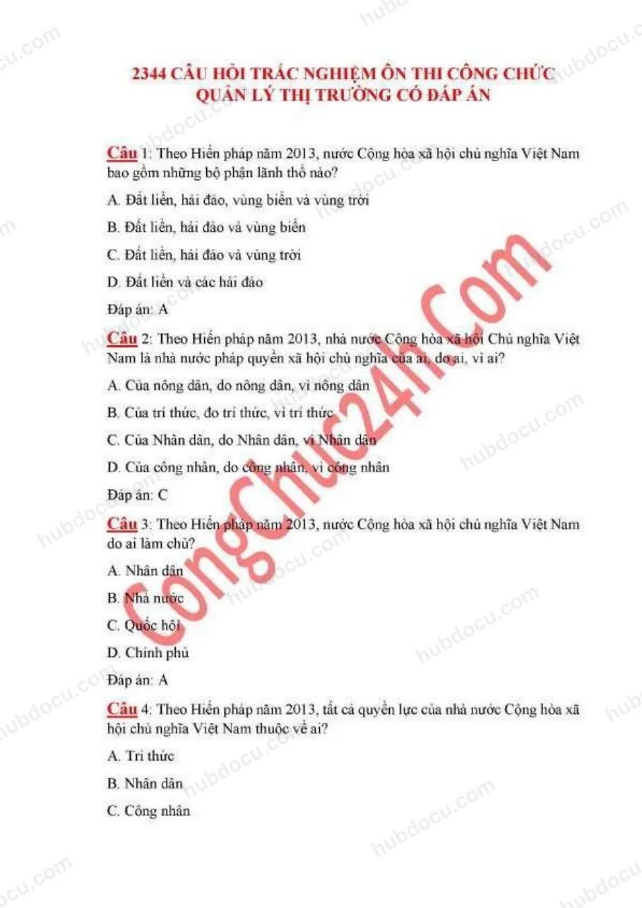 2344 Câu Hỏi Kiến thức chung - Quản Lý Thị Trường (có đáp án)