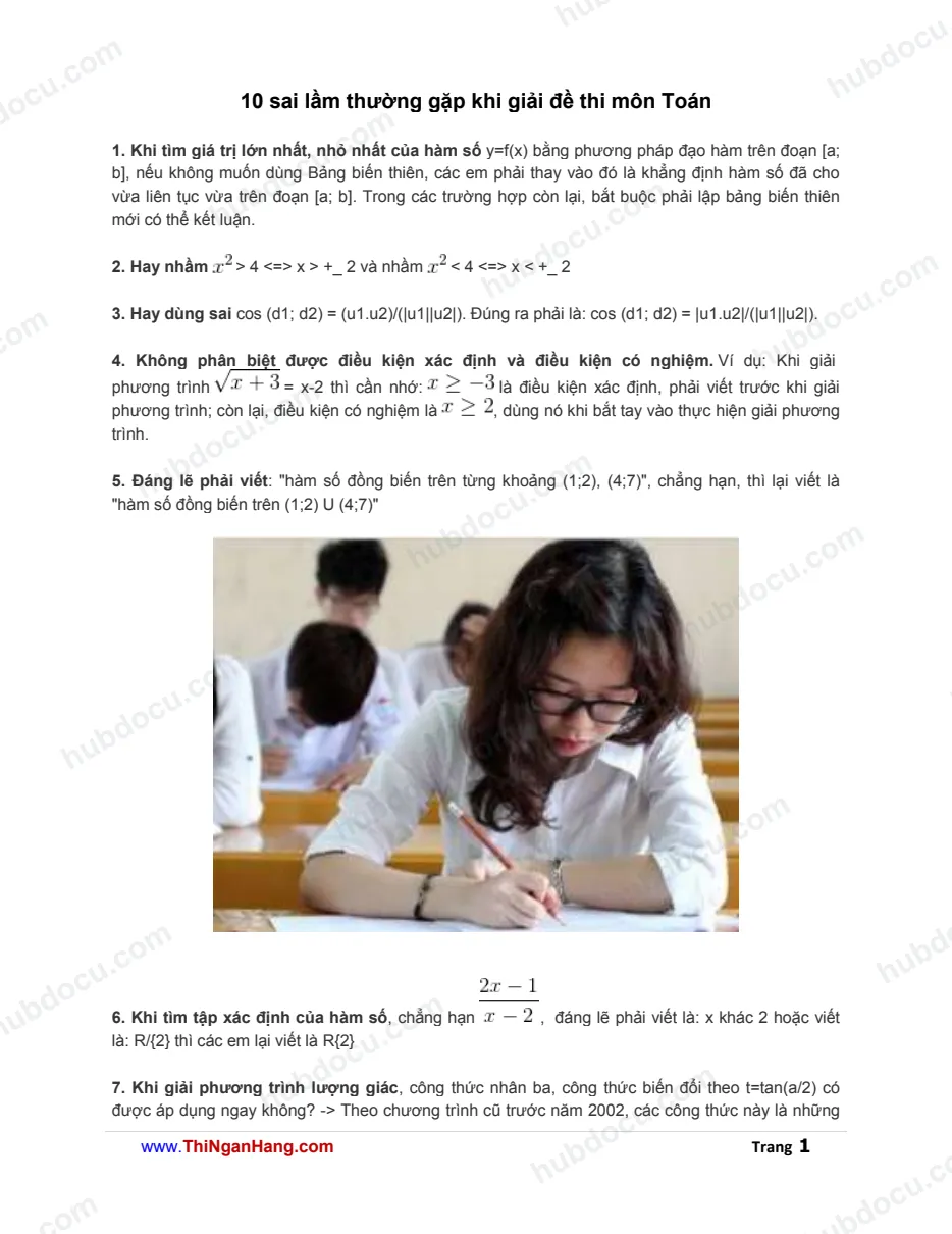 10 sai lầm thường gặp khi giải đề thi môn Toán