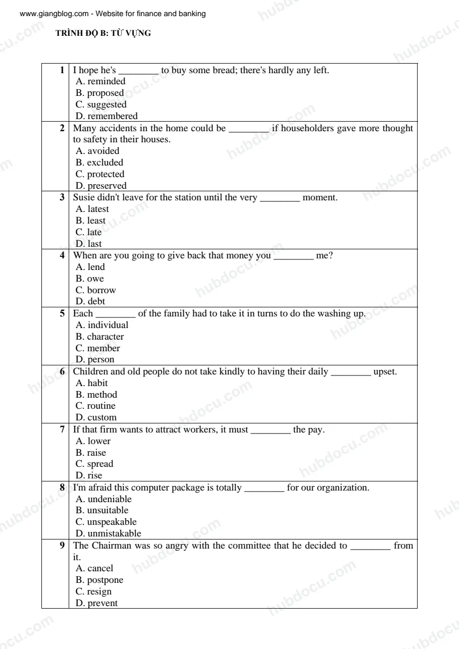 BIDV - Ôn Tiếng Anh B. Từ Vựng