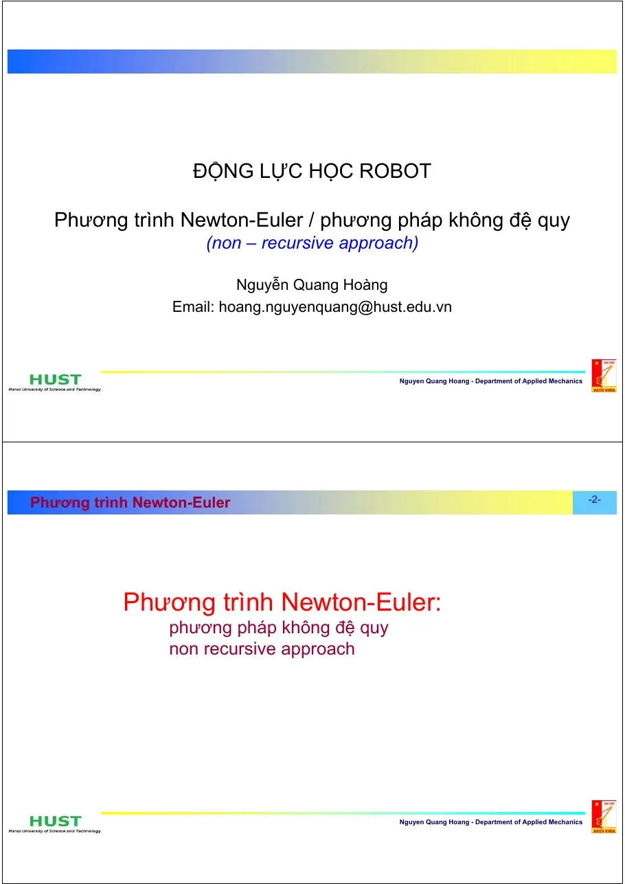 Động lực học robot: Phương trình Newton-Euler không đệ quy - Nguyễn Quang Hoàng