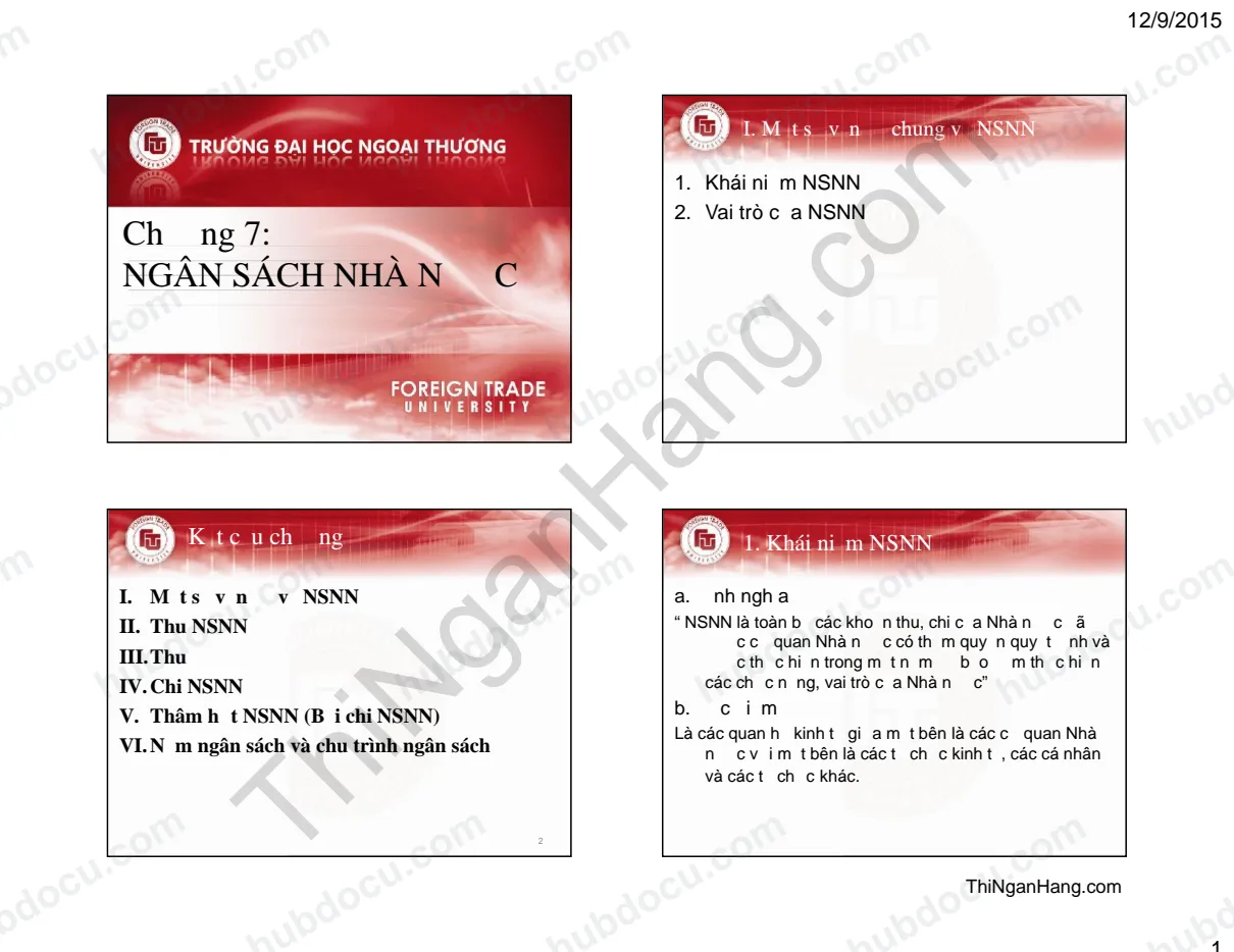 Slide chương 7 môn Tài chính tiền tệ: Ngân sách nhà nước