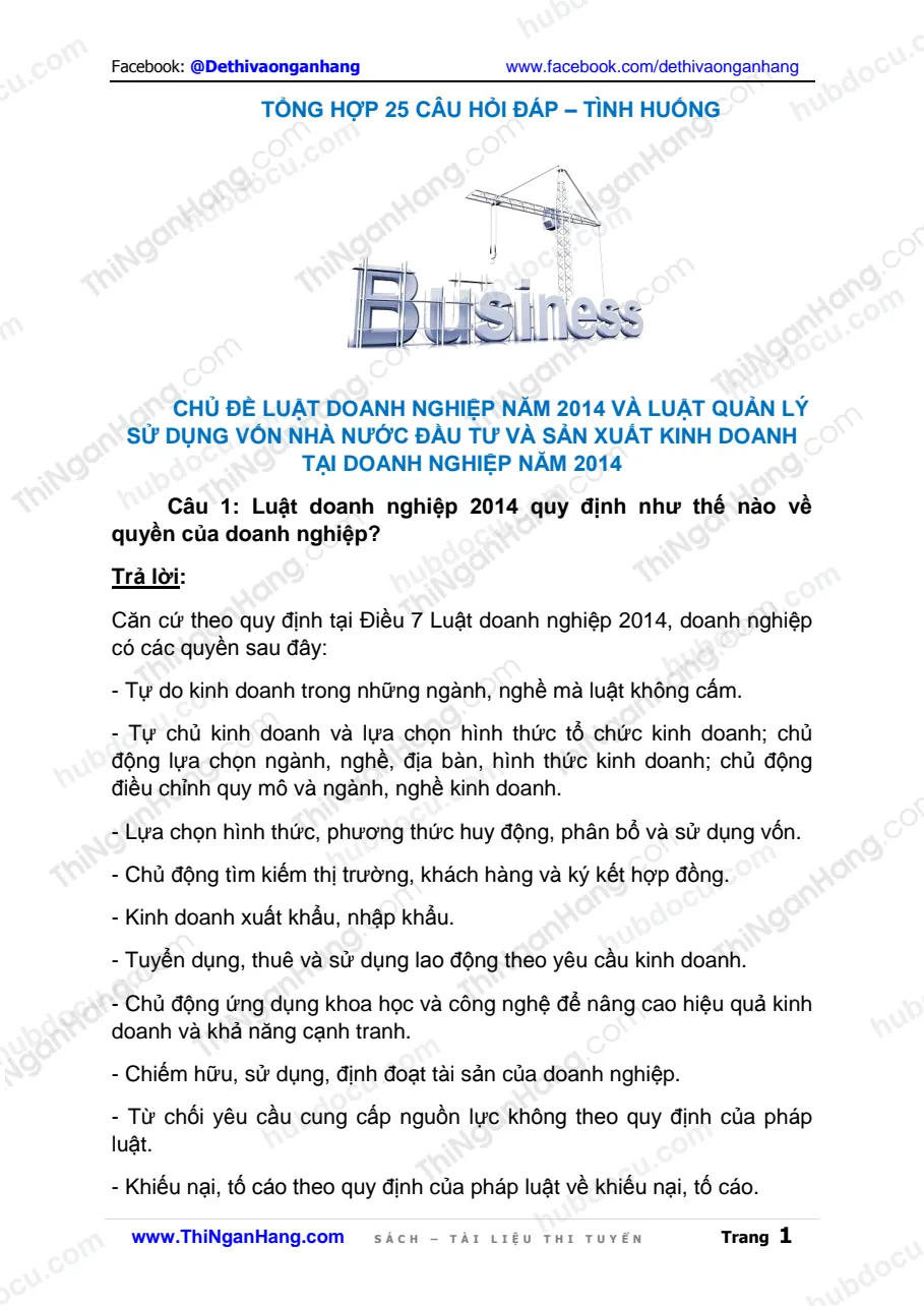 25 câu hỏi Hỏi Đáp - Tình huống Luật doanh nghiệp 2014 và Luật quản lý sử dụng vốn Nhà nước