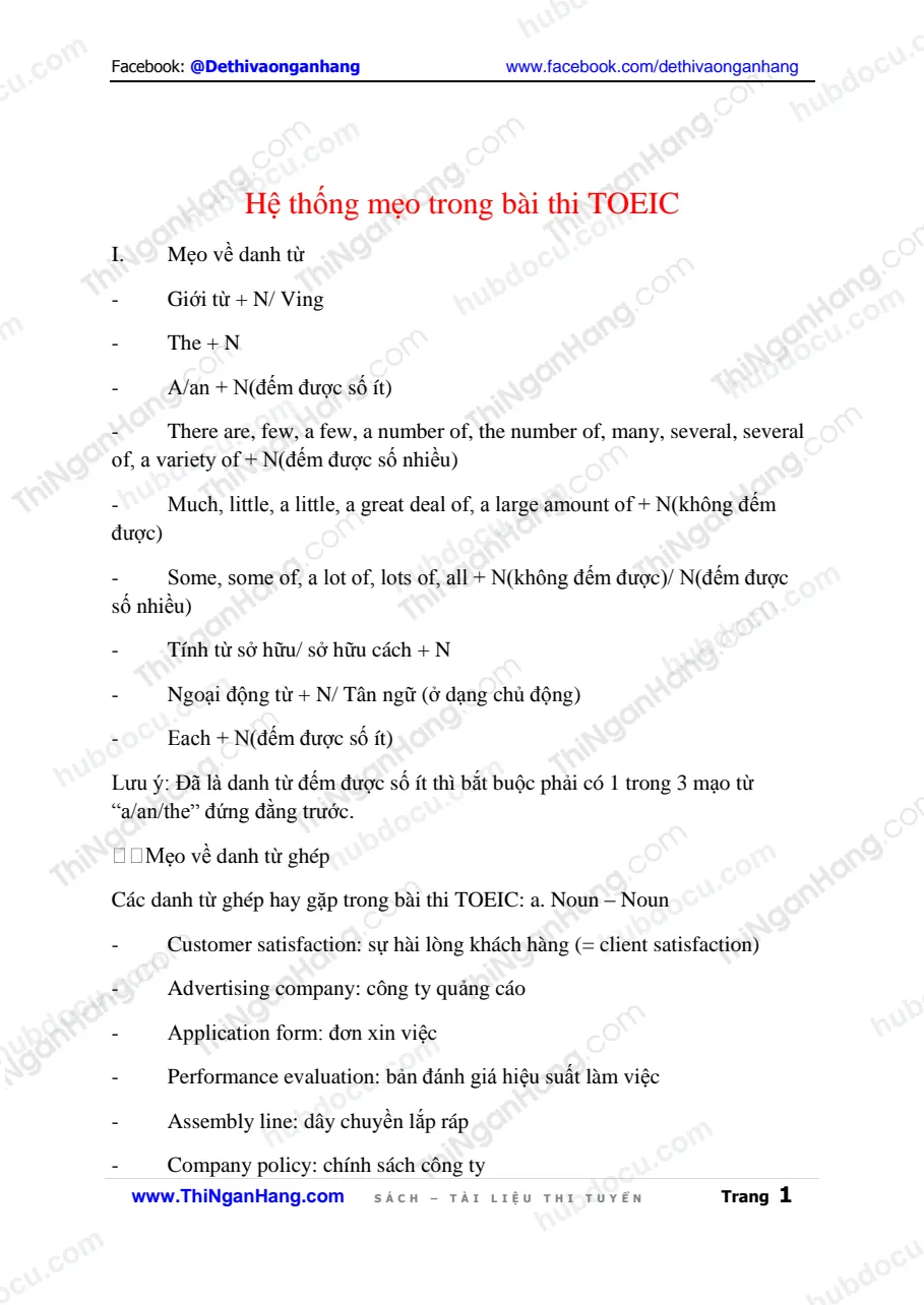 Hệ thống mẹo trong bài thi TOEIC