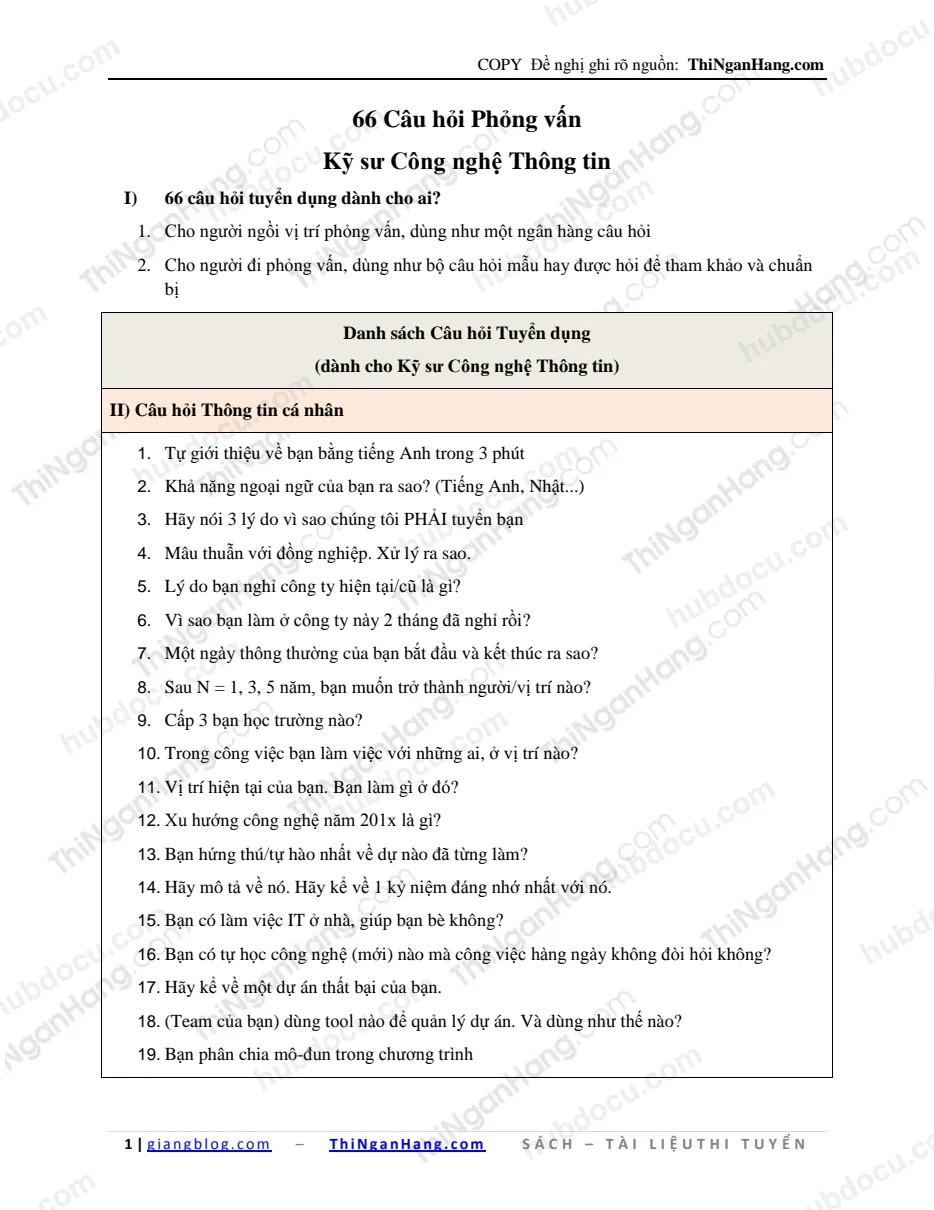66 câu phỏng vấn Kỹ sư Công nghệ thông tin