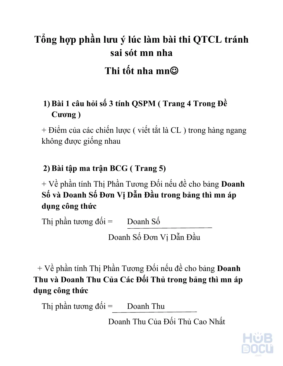 Qt chiến lược lưu ý (Bài 1) (Có đáp án)