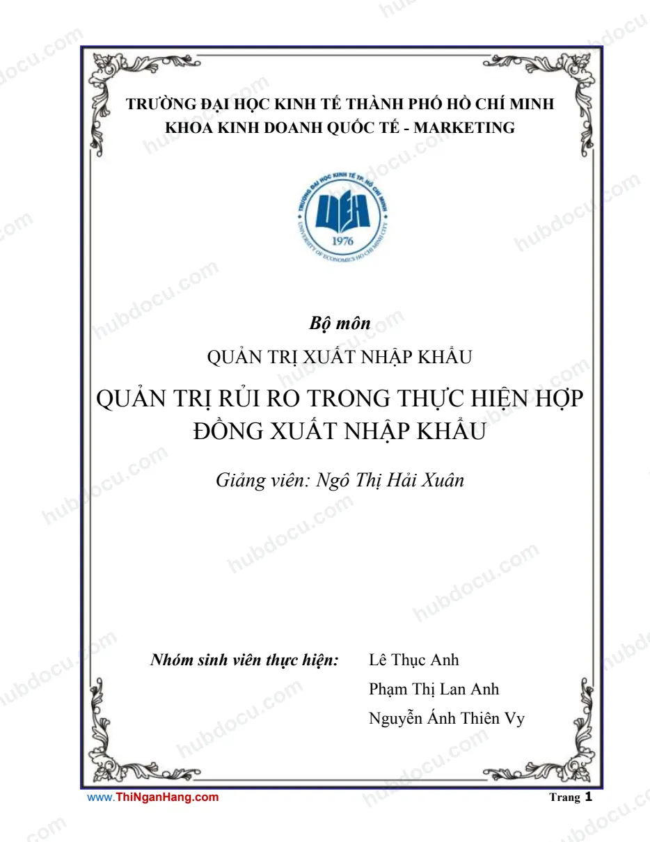 Quản trị rủi ro trong thực hiện hợp đồng xuất khẩu