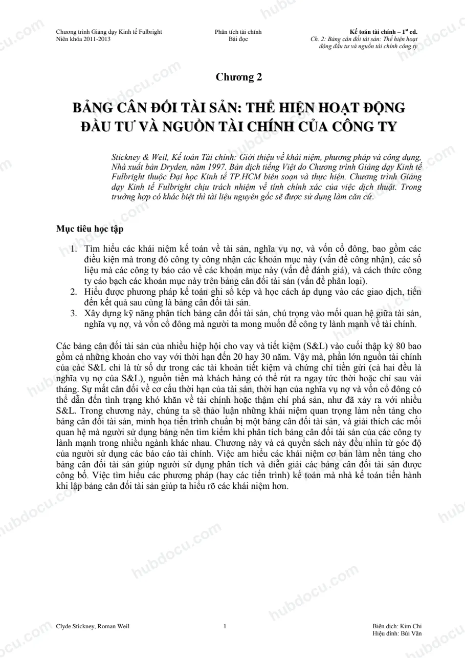Bảng cân đối tài sản: Thể hiện hoạt động đầu tư và Nguồn tài chính của công ty - Full Bright
