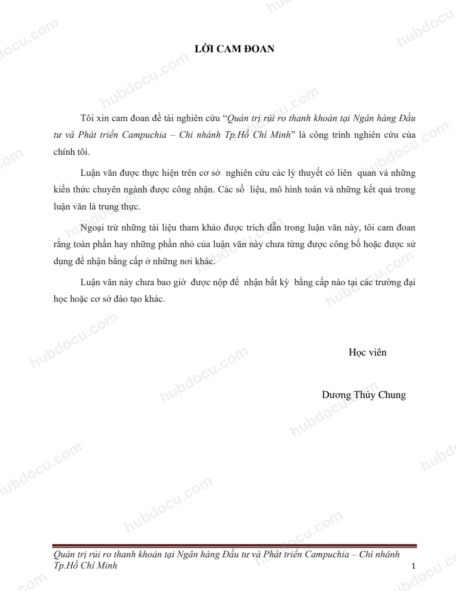 Quản trị rủi ro thanh khoản tại Ngân hàng Đầu tư và Phát triển Campuchia - CN Tp.Hồ Chí Minh