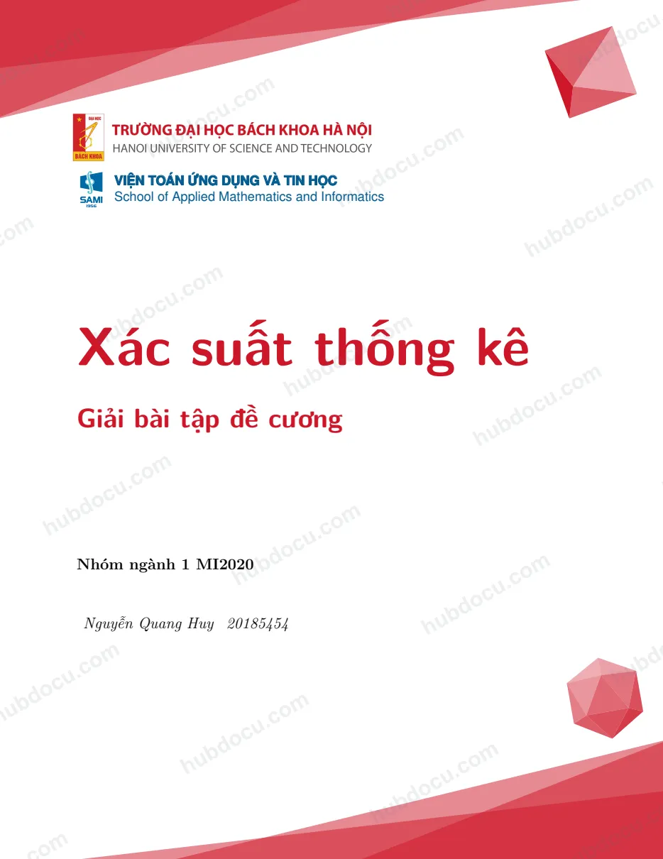 Đề cương bài tập Xác suất thống kê_HUST_Có đáp án