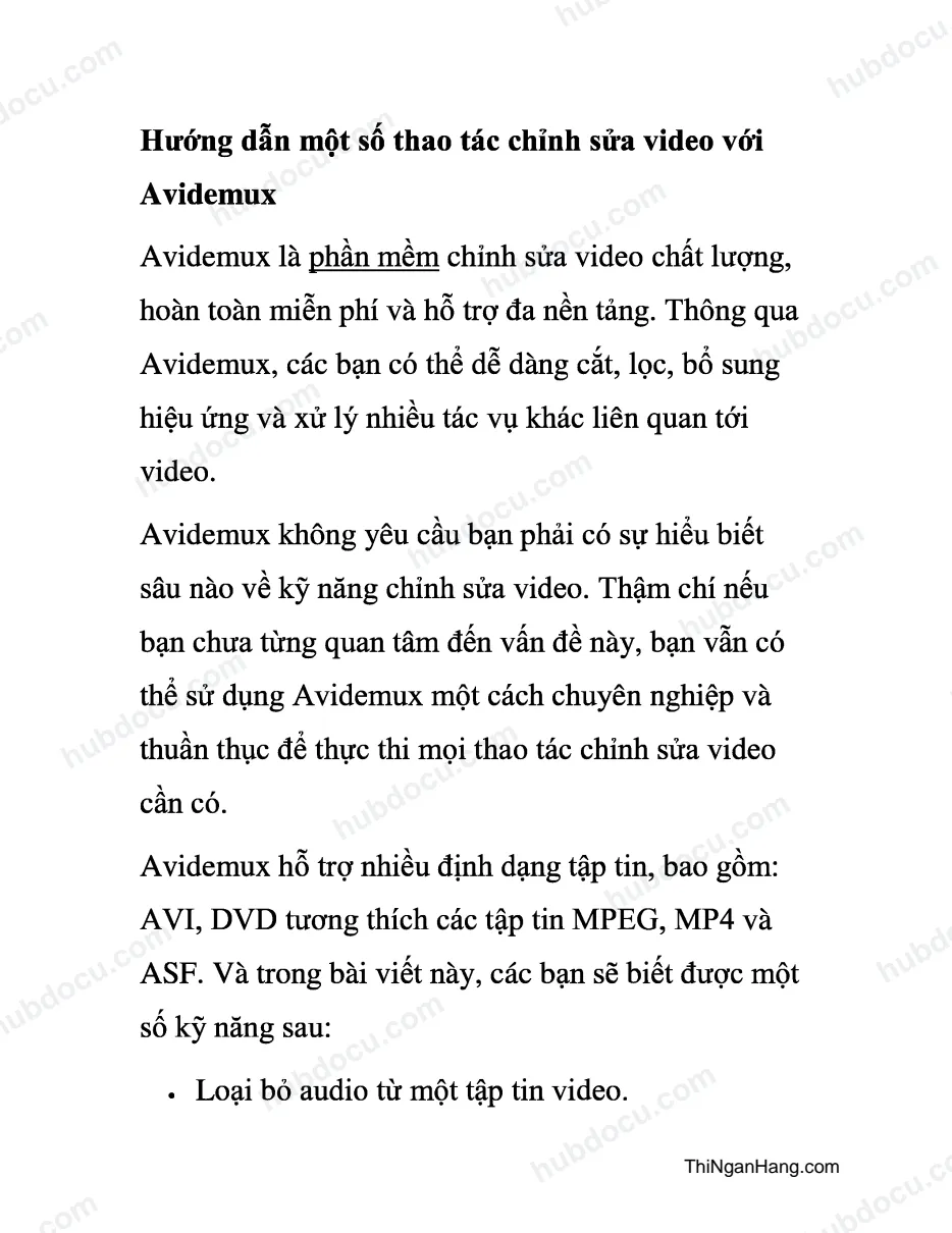Hướng dẫn một số thao tác chỉnh sửa video với Avidemux
