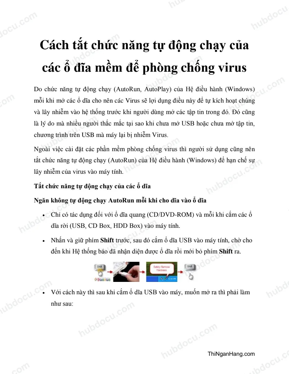 Cách tắt chức năng tự động chạy của các ổ đĩa mềm để phòng chống Virus