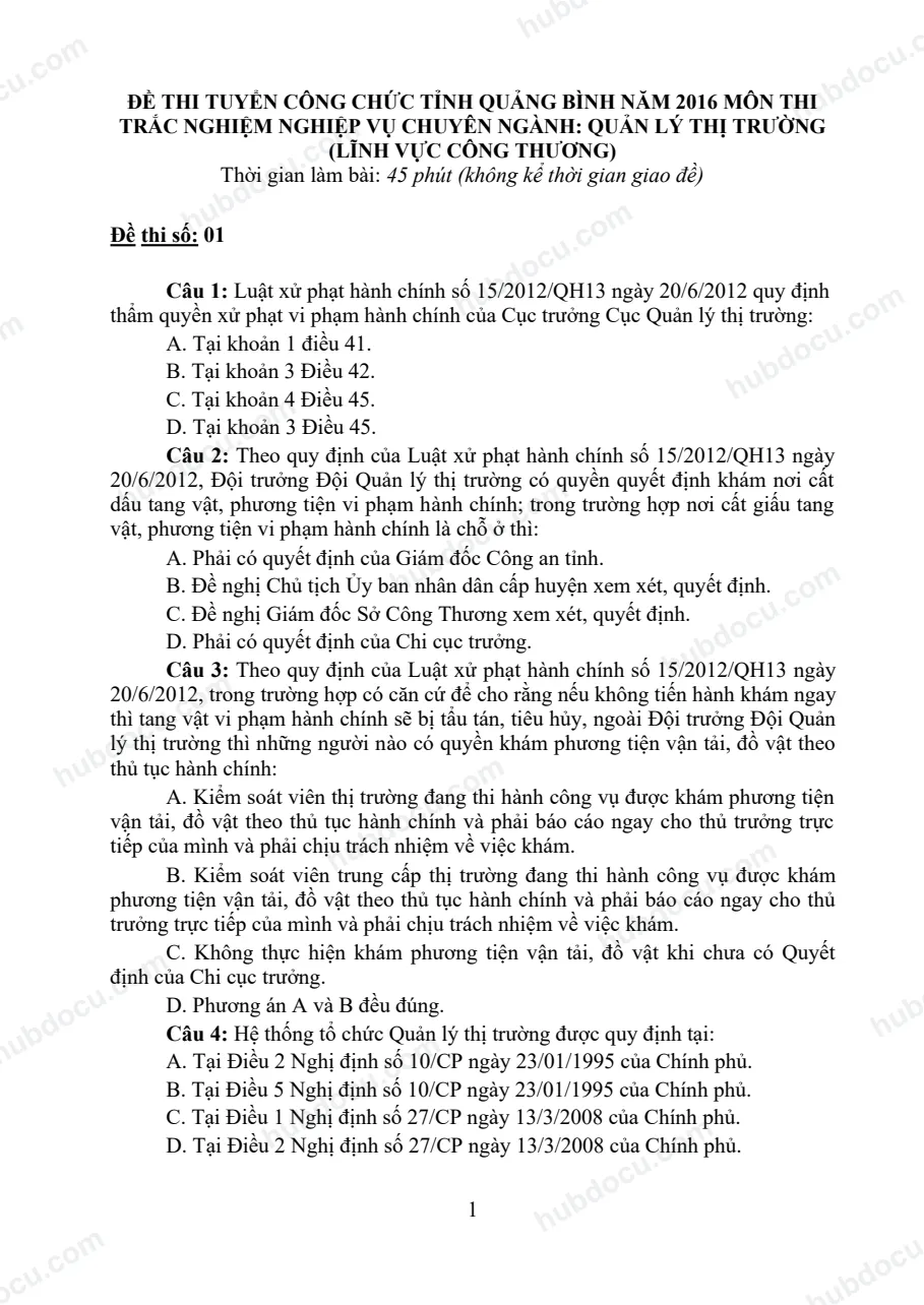 500 câu hỏi trắc nghiệm trọng yếu ôn thi công chức quản lý thị trường