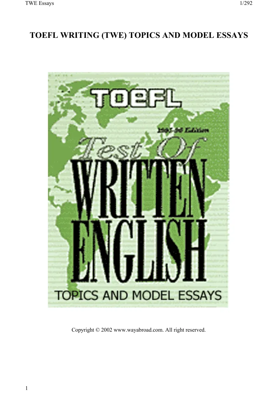 TOEFL Writing Topics and Model Essays (Chủ đề viết luận và bài mẫu TOEFL) (Có đáp án)