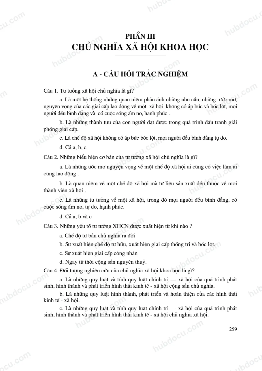 125 Câu hỏi trắc nghiệm Chủ nghĩa XHKH