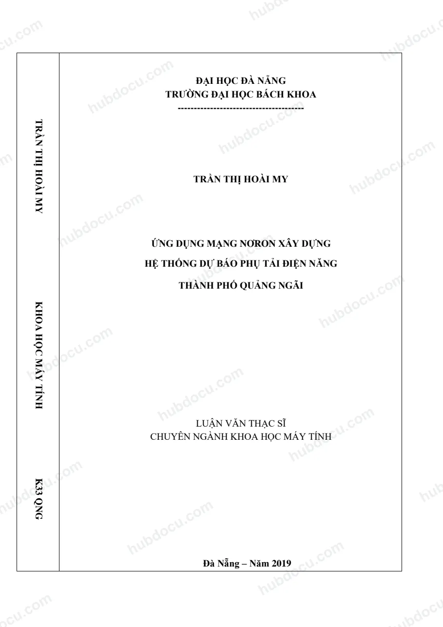 Luận văn thạc sĩ_ Ứng dụng mạng nơron xây dựng hệ thống dự báo phụ tải điện năng TP Quảng Ngãi