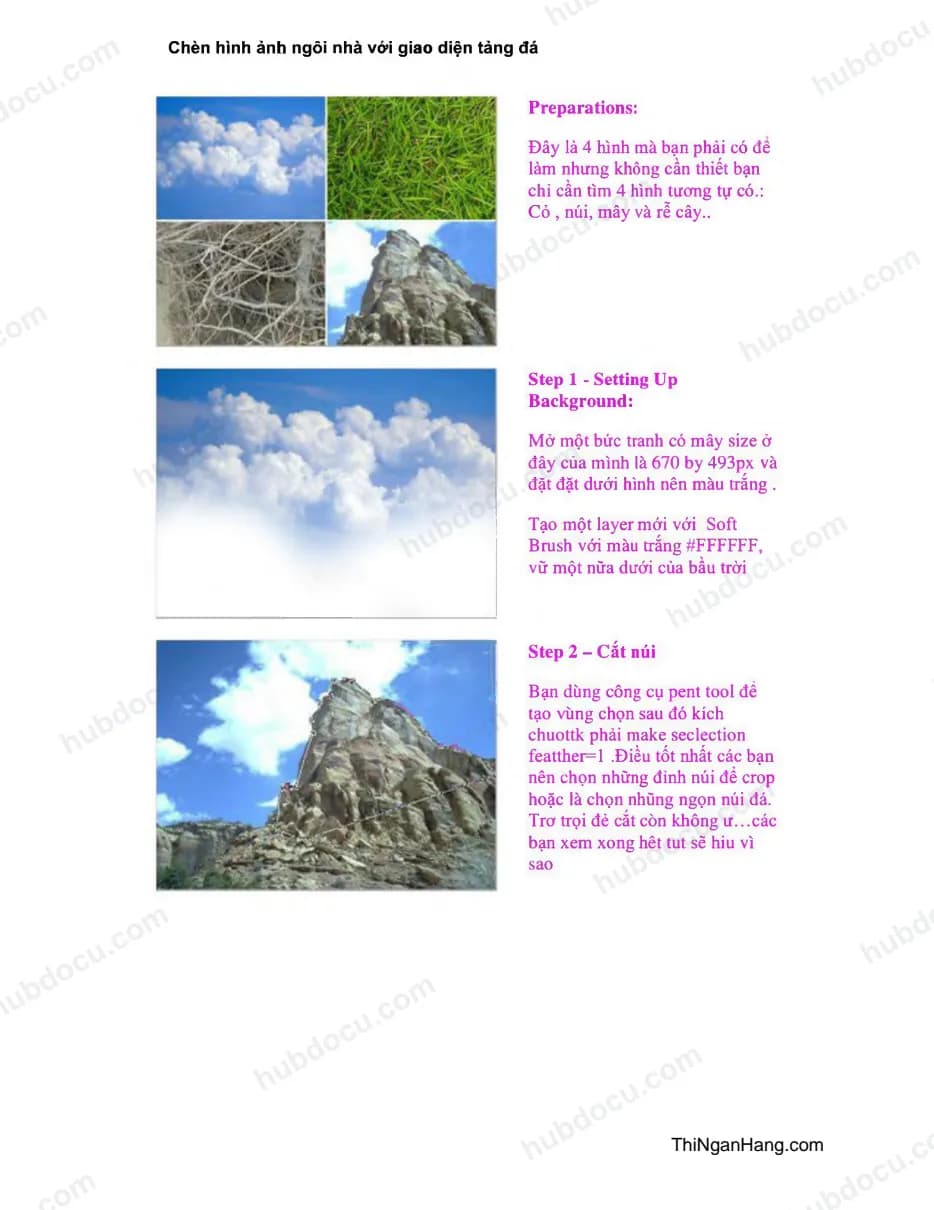 Chèn hình ảnh ngôi nhà với giao diện tảng đá
