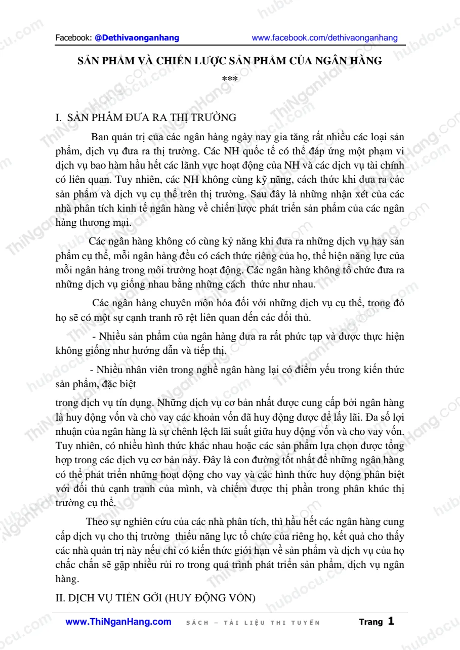 Sản phẩm và Chiến lược sản phẩm của ngân hàng
