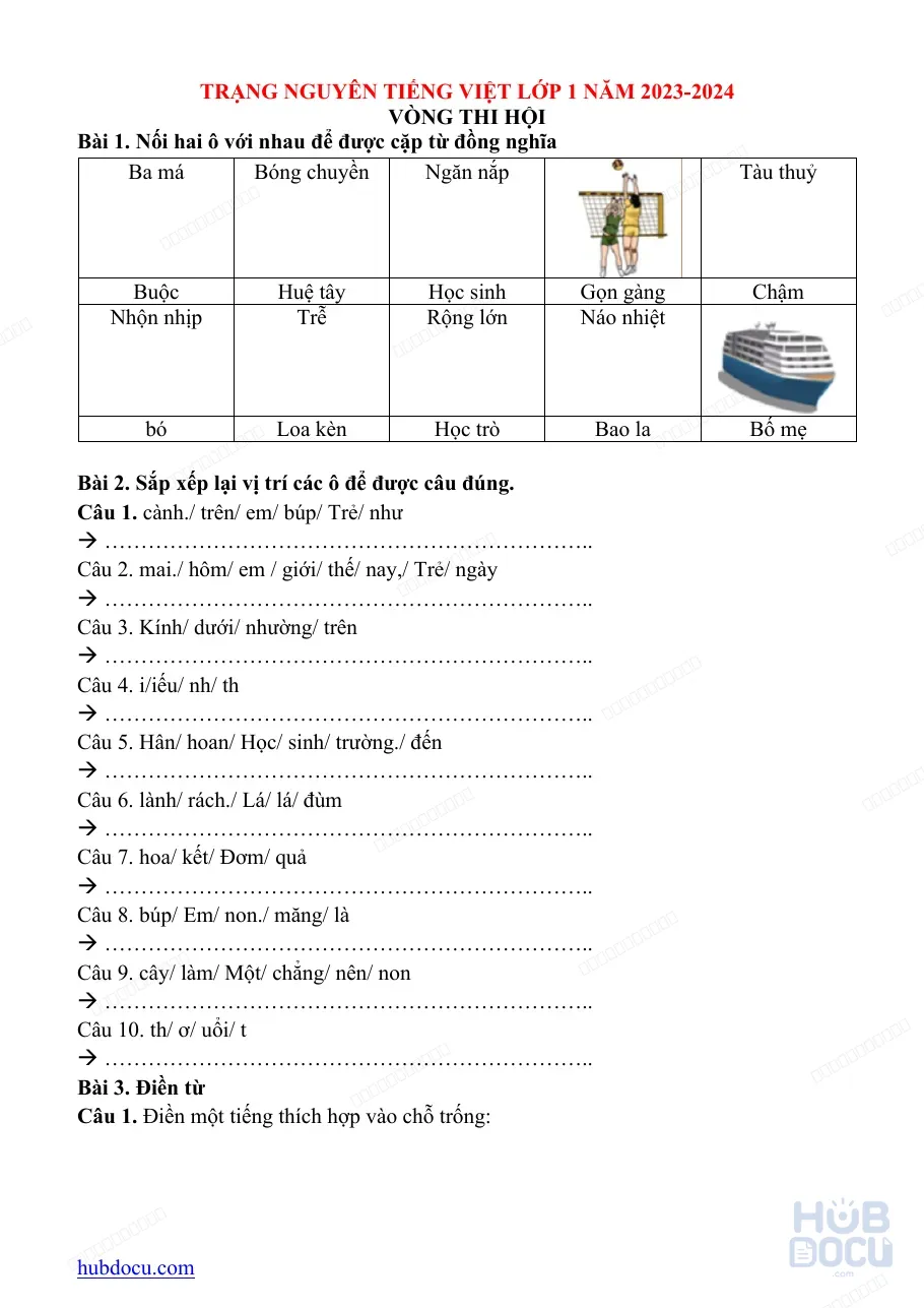 Trạng nguyên Tiếng Việt (Lớp 1) - Vòng 7.Thi Hội