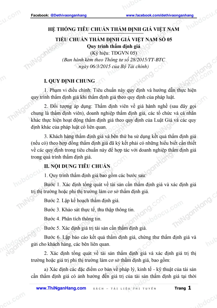 Quy trình Thẩm định giá (Bộ Tài chính) - Tiêu chuẩn định giá số 5
