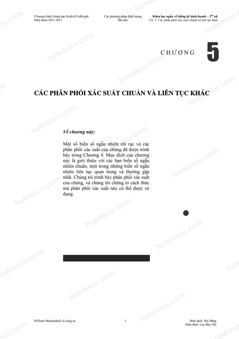 Chương 5. Phân phối xác suất chuẩn và liên tục khác - Full Bright