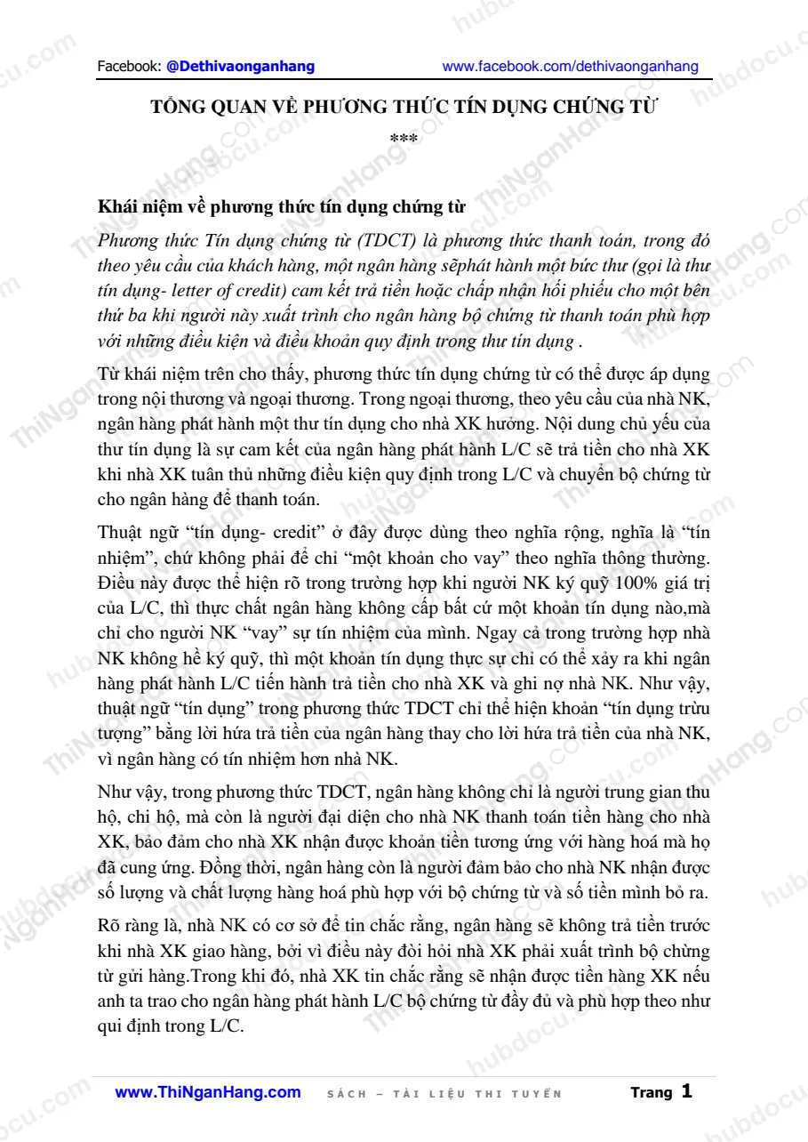 Tổng quan về phương thức Tín dụng chứng từ