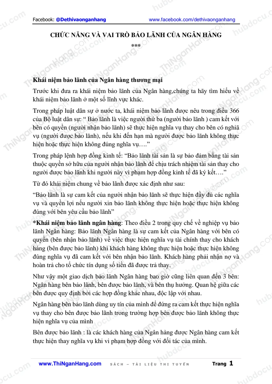Chức năng và Vai trò Bảo lãnh của Ngân hàng