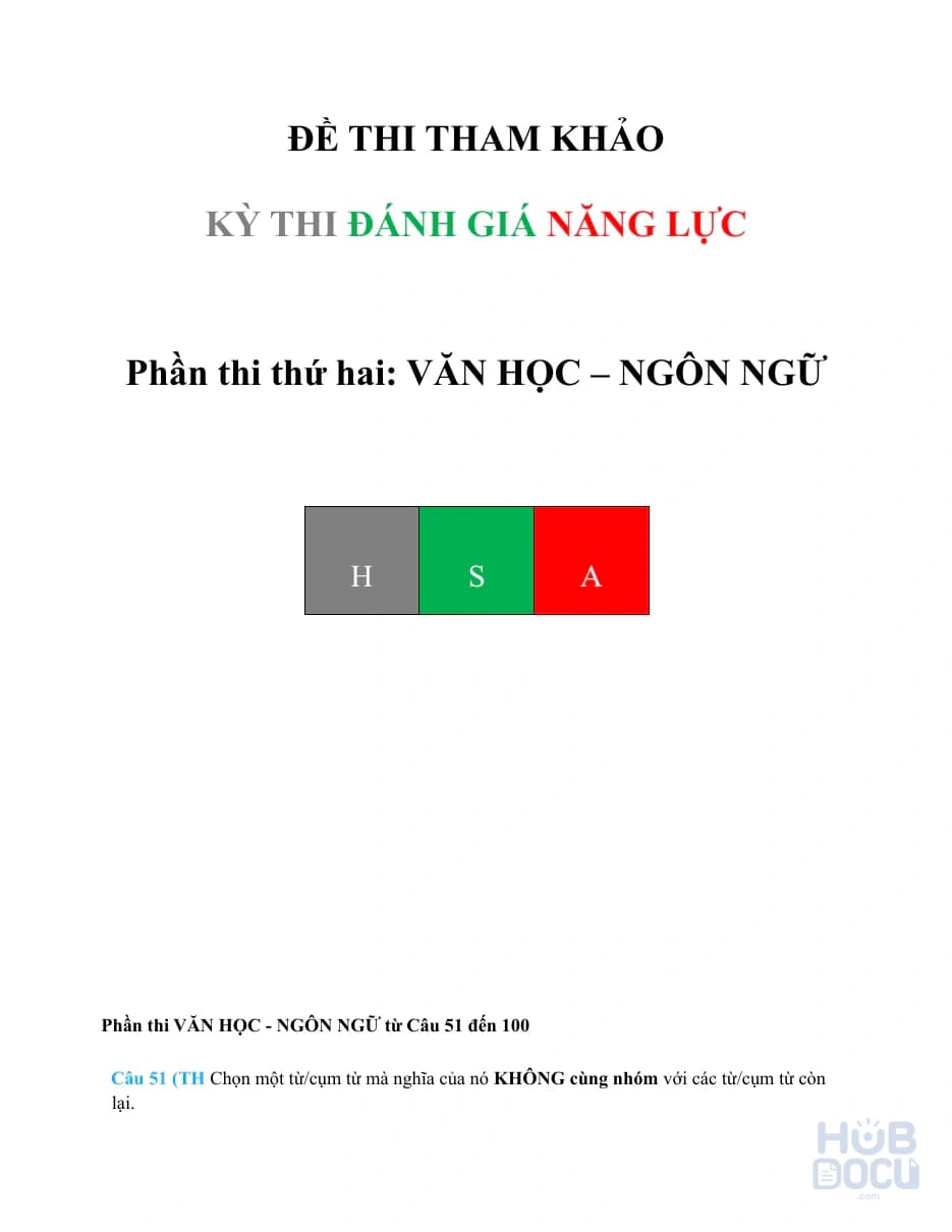 Đánh giá năng lực (HSA) Đợt 2.Đề 14 - Văn (HS)