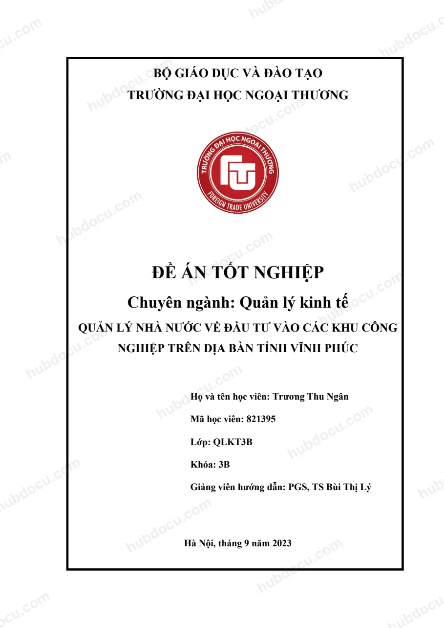 Đề án_ Quản lý nhà nước về đầu tư vào các khu công nghiệp trên địa bàn tỉnh Vĩnh Phúc