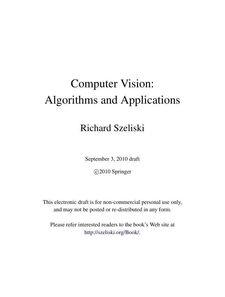 Computer Vision Algorithms and Applications (Thuật toán và Ứng dụng Thị giác Máy tính) - Richard Szeliski
