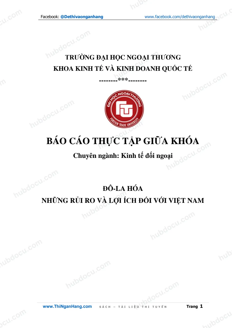 Báo cáo thực tập - Đô la hóa, những rủi ro và lợi ích đối với Việt Nam