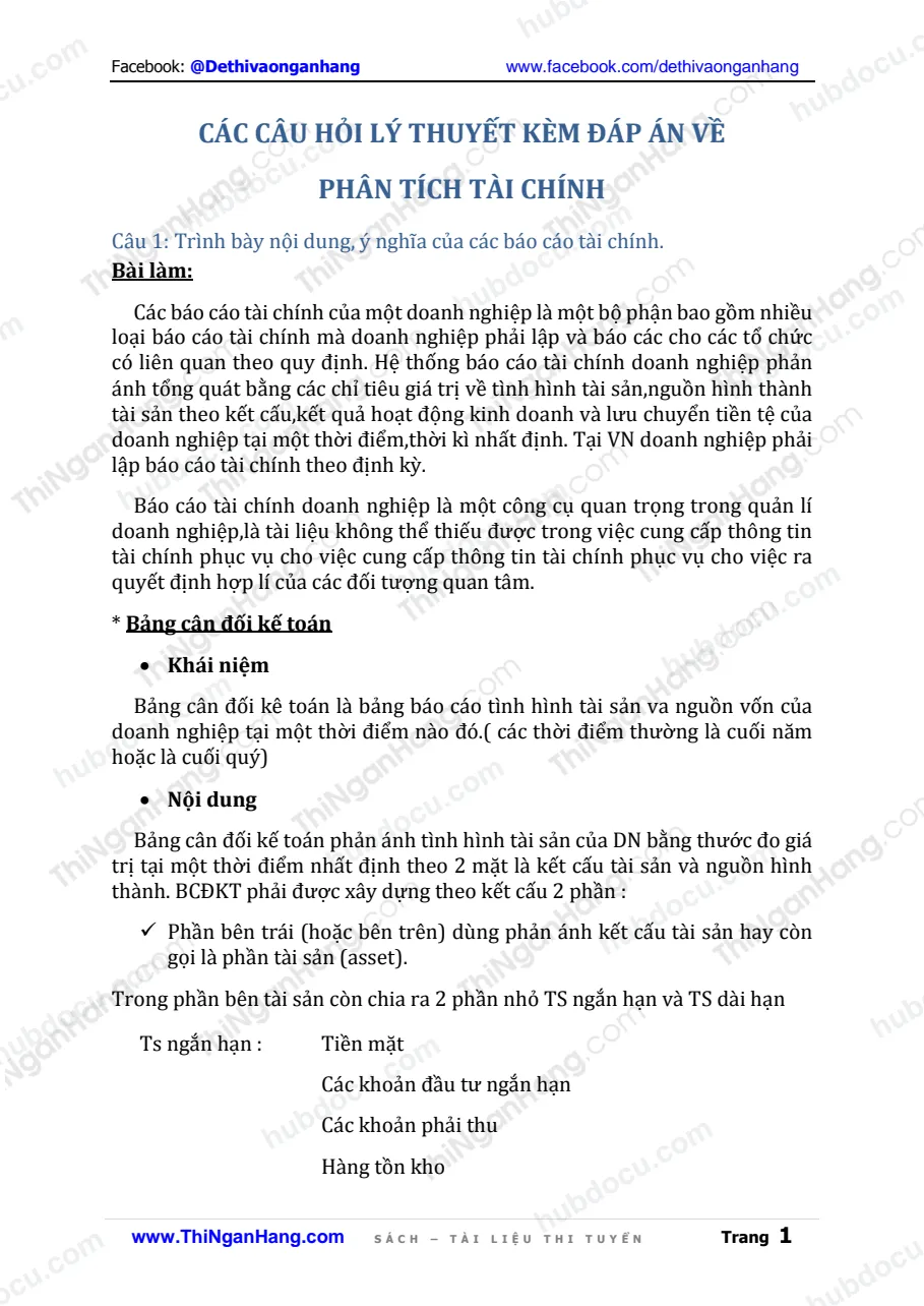 3 câu hỏi kèm đáp án môn Phân tích tài chính