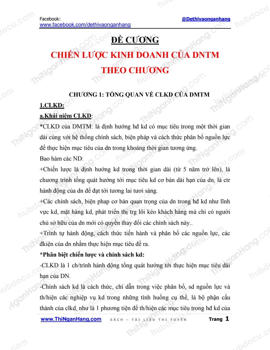 Đề cương lý thuyết Chiến lược kinh doanh của DN thương mại theo chương