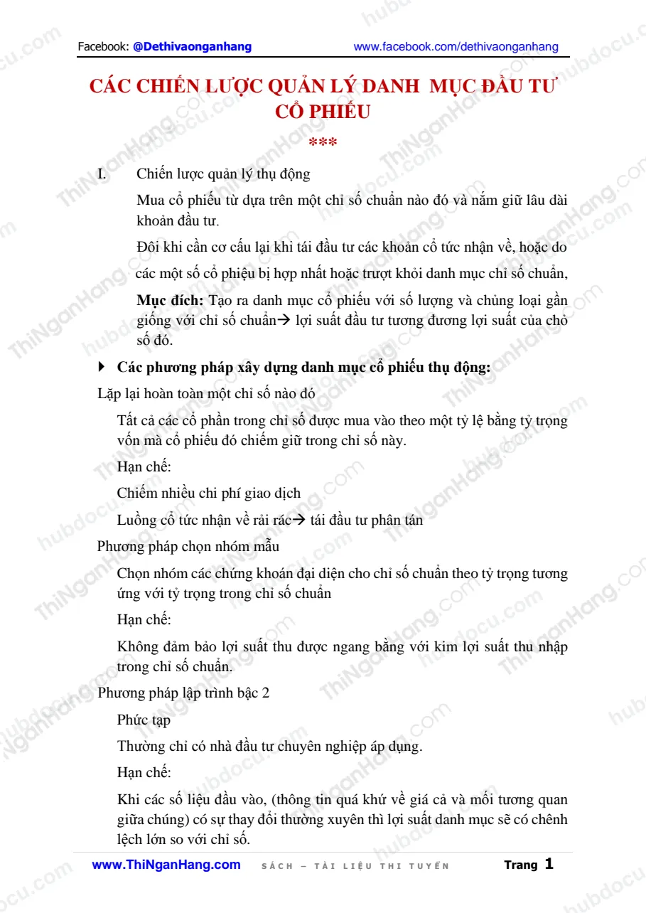 Các chiến lược quản lý danh mục đầu tư cổ phiếu
