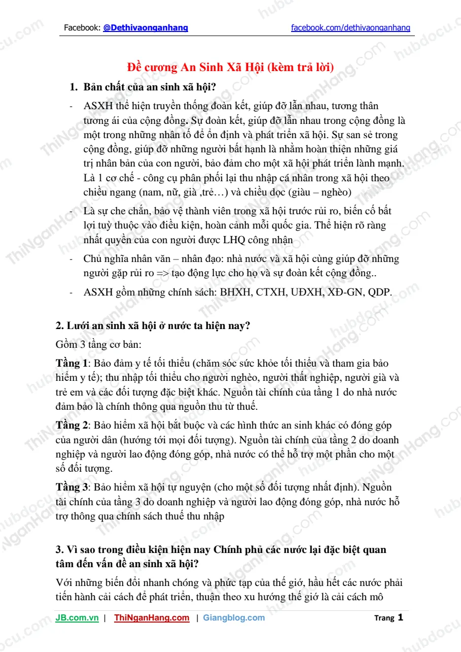Đề cương An Sinh Xã Hội (kèm trả lời)